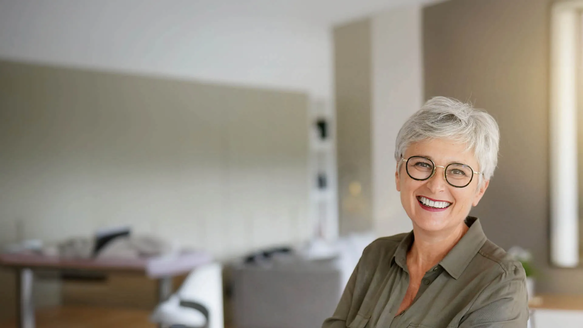 a woman wearing glasses