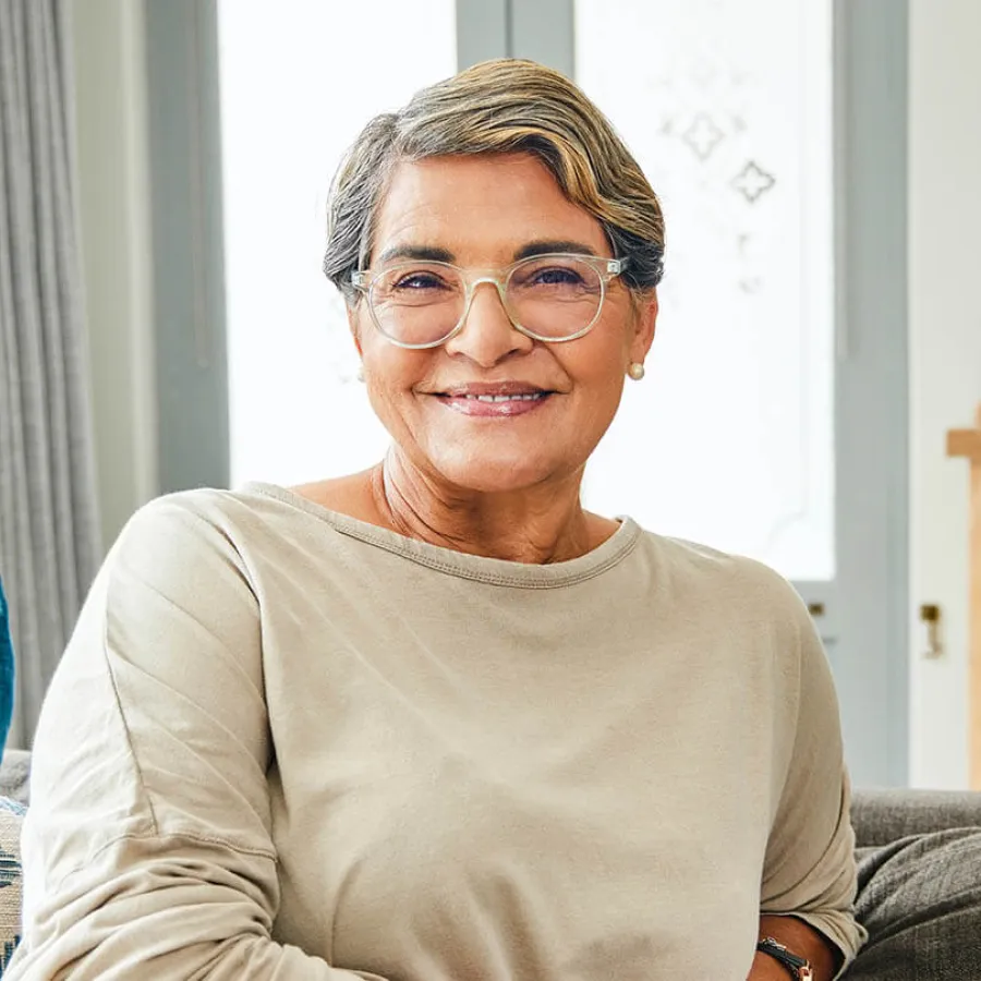 a woman wearing glasses