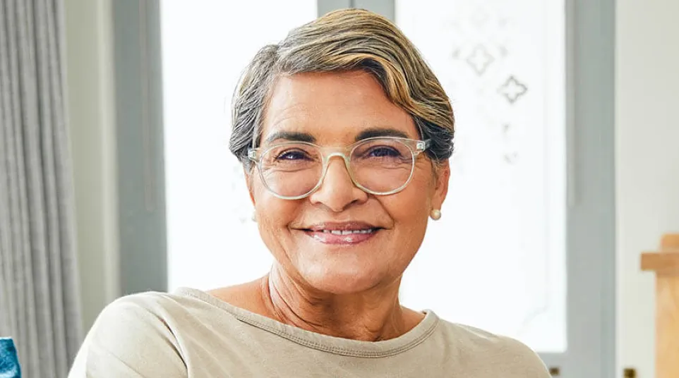 a woman wearing glasses